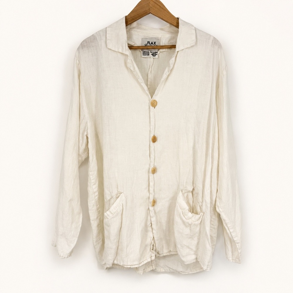 FLAX Jeanne Englehart Medium Shirt Jacket Linen Button Up Pockets Lagenlook Chic